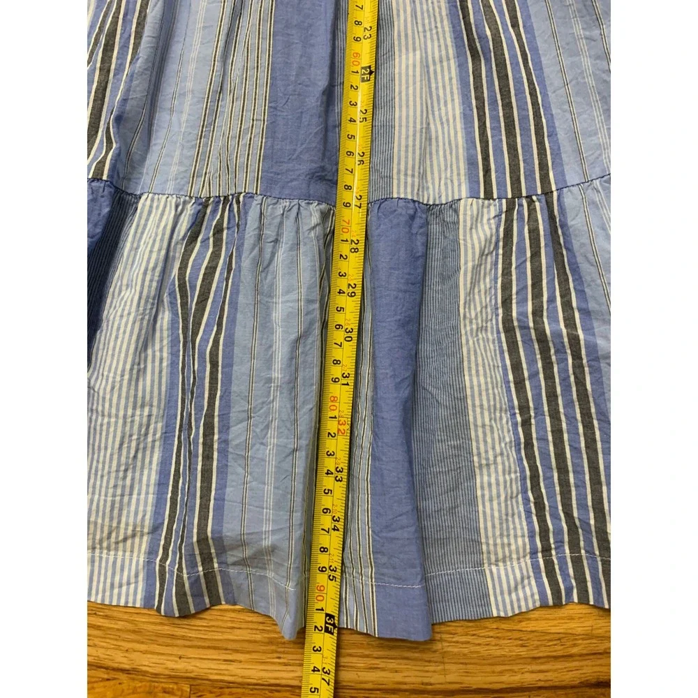 Gap Blue Mixed Stripe Tiered Shirt Dress Cotton L 3/4 Sleeve Casual Mini - Picture 7 of 12